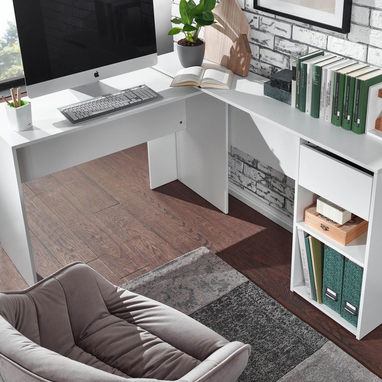 bureau avec rangement 122 x 60 x 115,5 cm (l x l x h), bureau informatique  avec 4 étagères, blanc