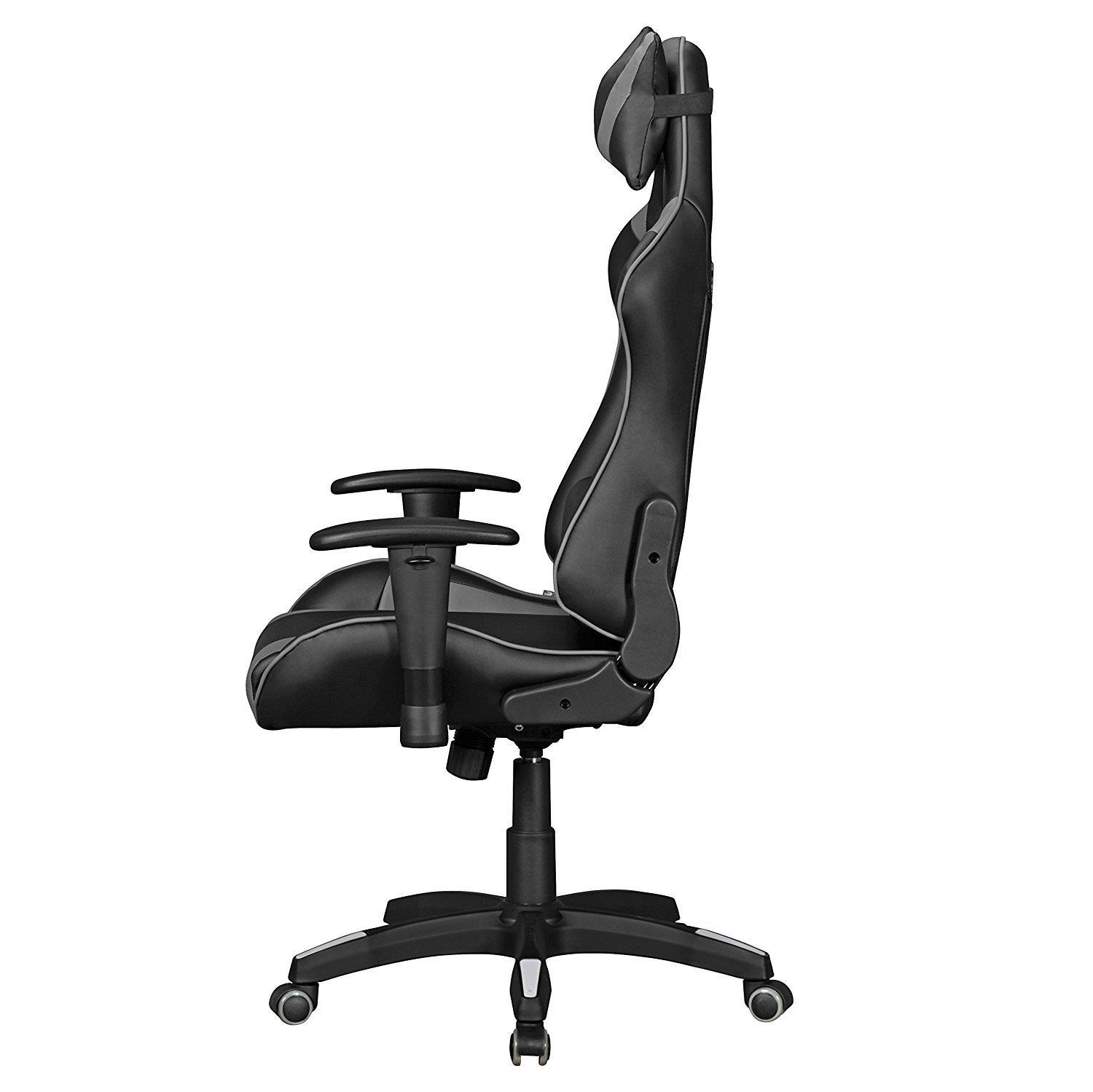 Fauteuil chaise de bureau gaming gamer avec coussin noir gris
