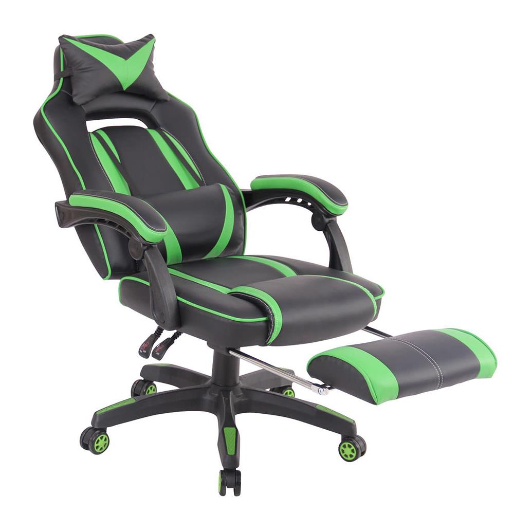 Fauteuil gaming MARQUEZ, ReposePieds Extensible, en Cuir Noir et Vert