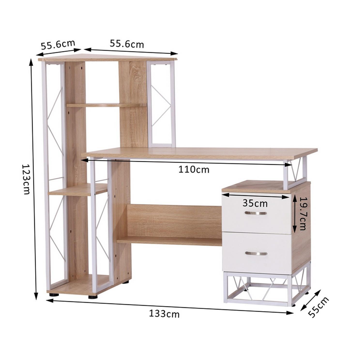 Table de bureau en bois coloris blanc ,chêne san remo - Longueur