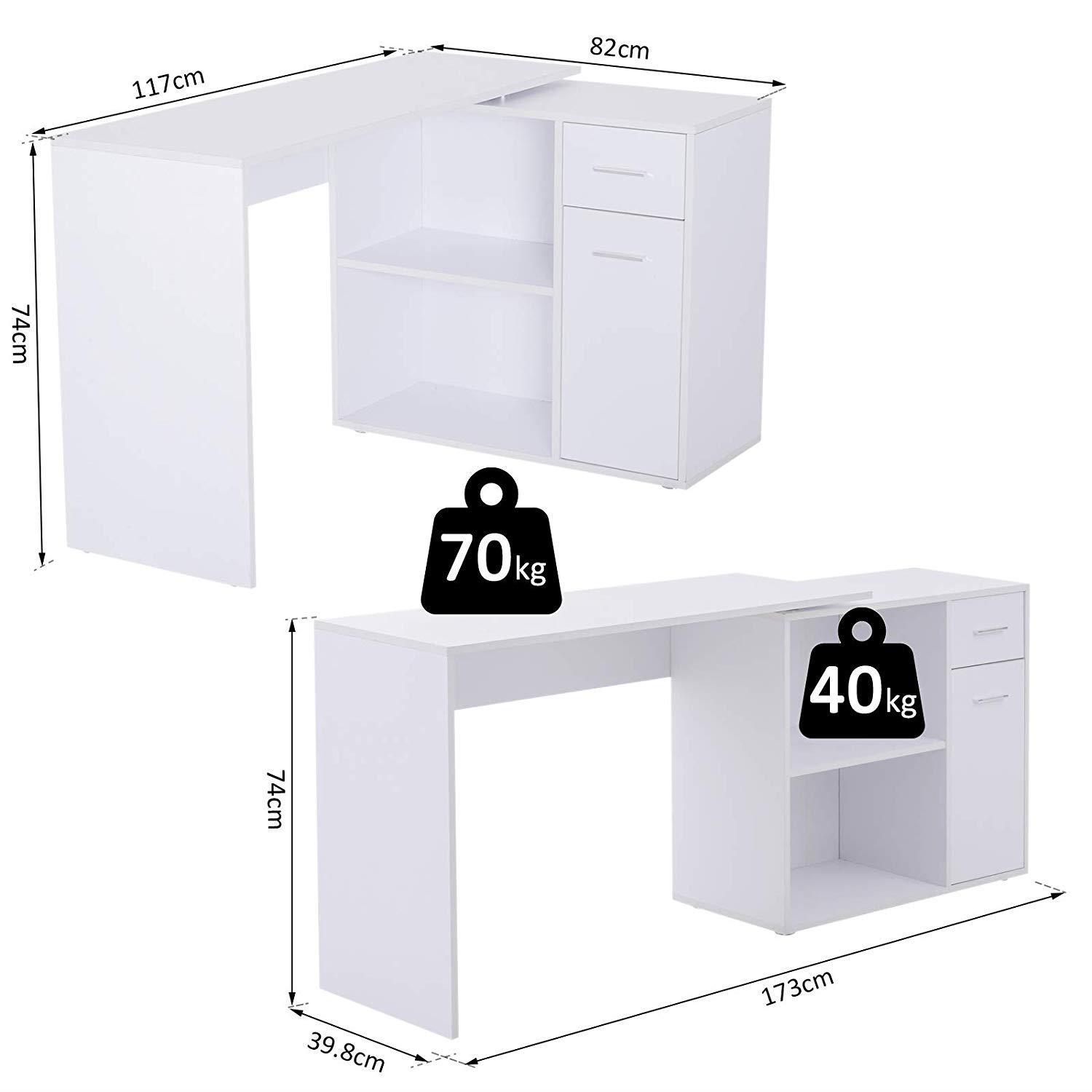 Bureau adulte d'angle avec étagères 100 cm blanc 19_0000549