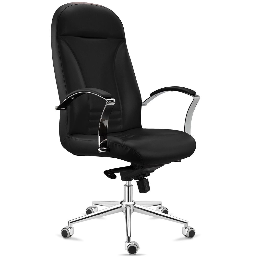 Fauteuil de Bureau CANCUN, Rembourrage Épais, Dossier Haut, en Cuir Noir