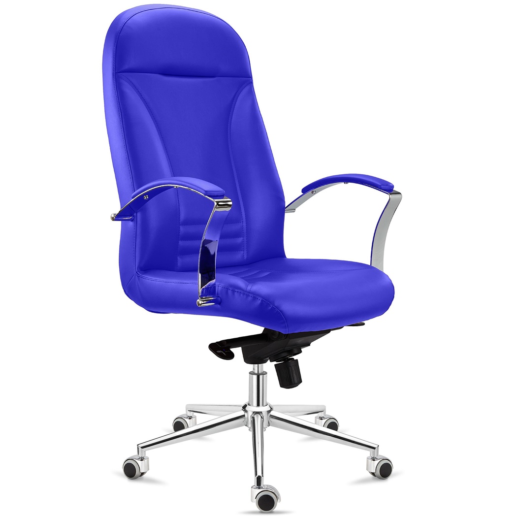 Fauteuil de Bureau CANCUN, Rembourrage Épais, Dossier Haut, en Cuir Bleu