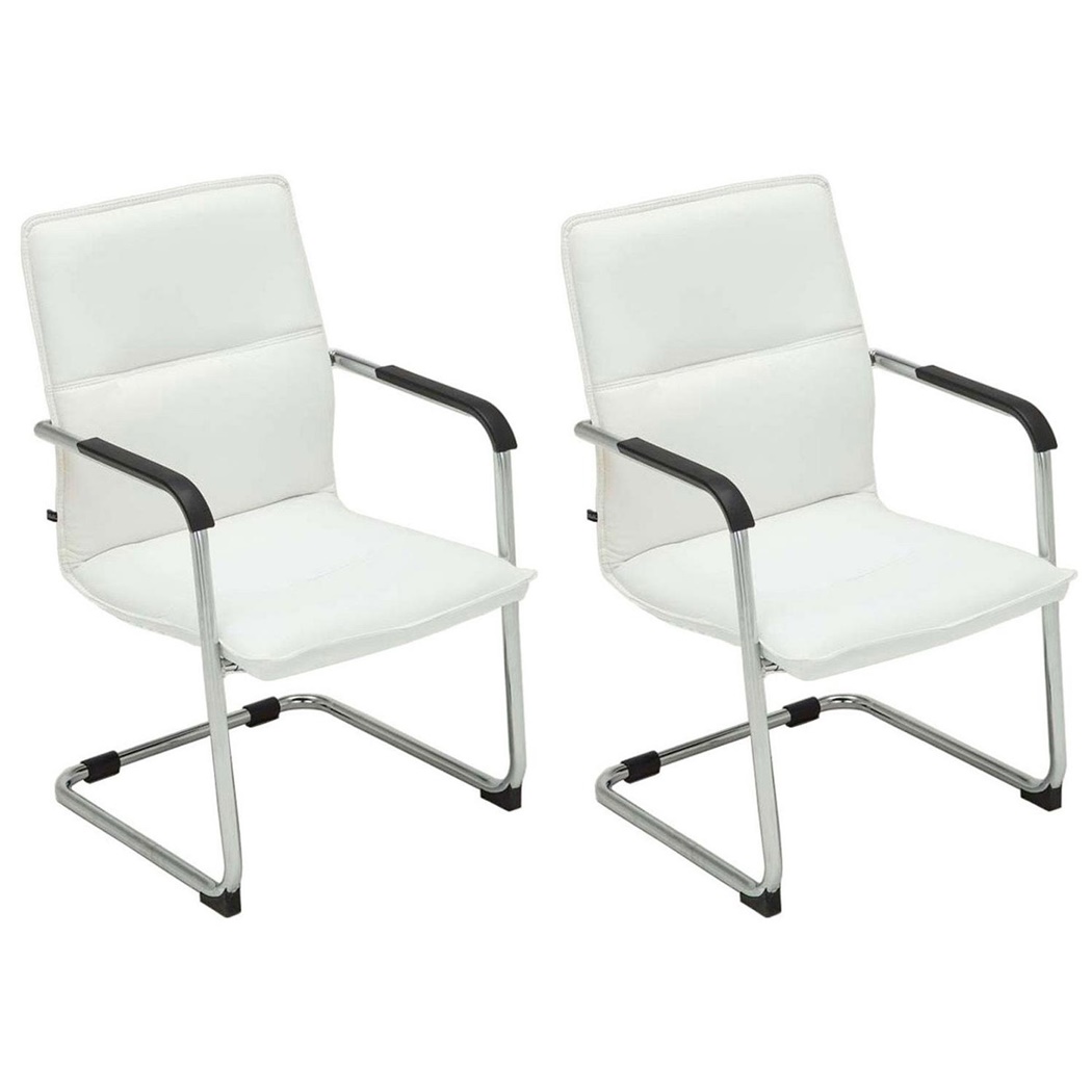 Lot de 2 Chaises de réunion GOLIATH, Structure Métallique, Grand Rembourrage et Design élégant, Cuir Blanc