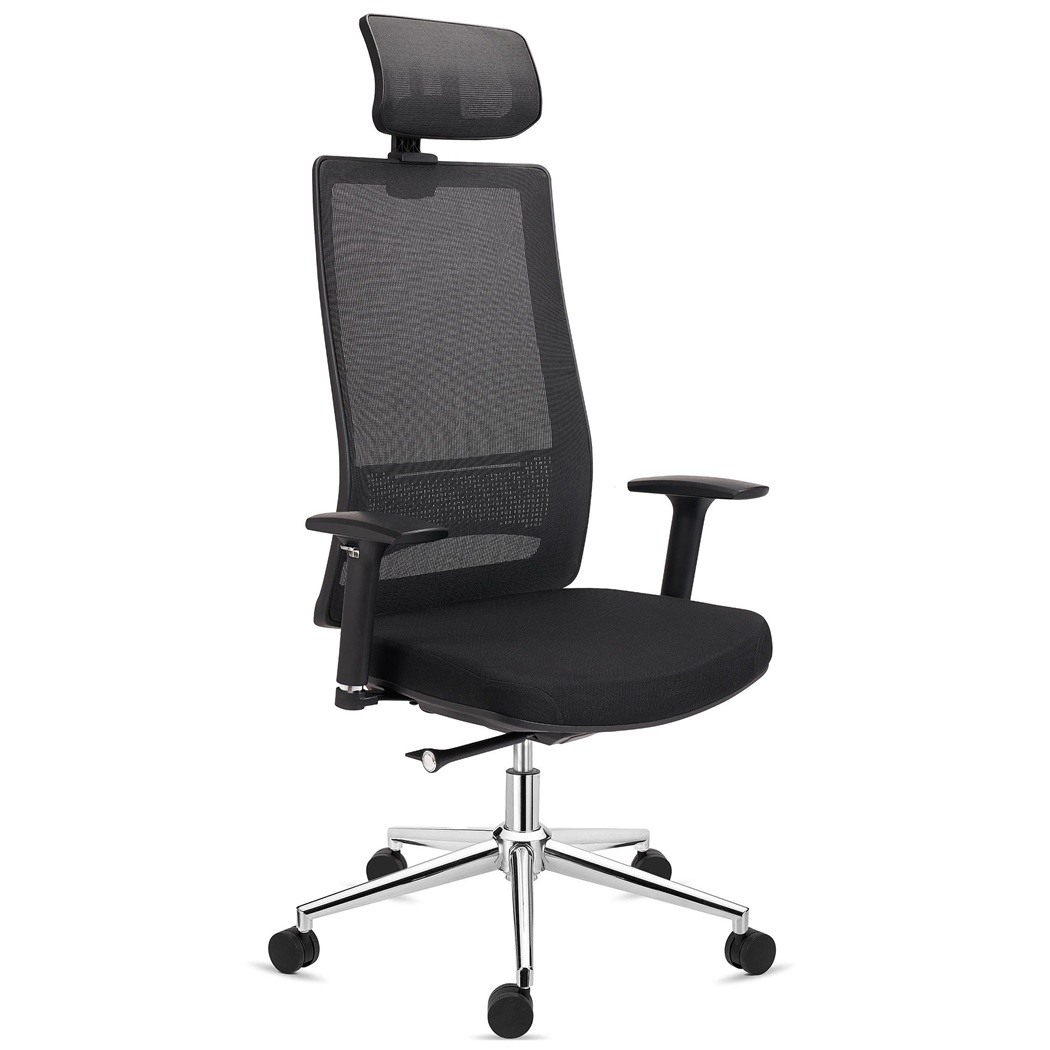 DEMO# Chaise Ergonomique SANTOS, Appui-tête, Utilisation Professionnelle 8h, en Noir