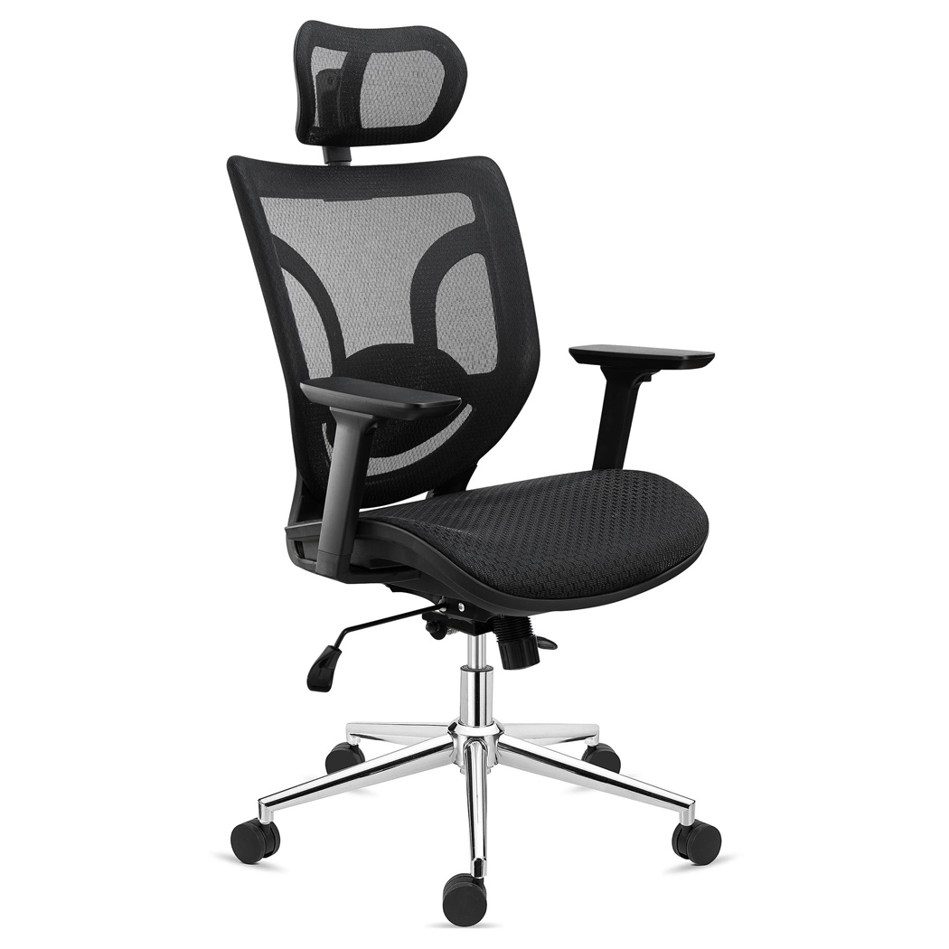 DEMO# Chaise Ergonomique LAMBO PRO, Appui-Tête, Support Lombaire, Assise en Maille, Accoudoirs 3D, Noir