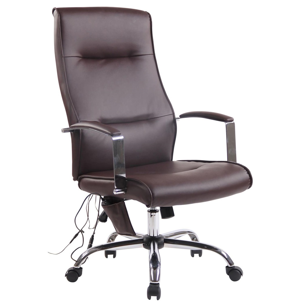 Fauteuil de Bureau PONTIAC MASSAGE CUIR, Allure Chic, Métal, Marron