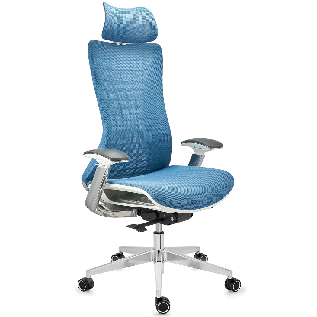 DEMO# Chaise Ergonomique ENERGY, Appui-tête, Excellente Qualité, en Maille, Bleu