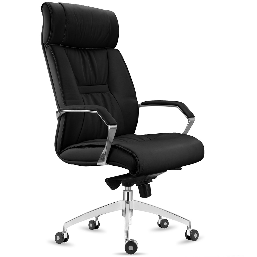 DEMO# Fauteuil de bureau HANOI, Mécanisme Basculant, Dossier Haut, en Cuir Authentique Noir