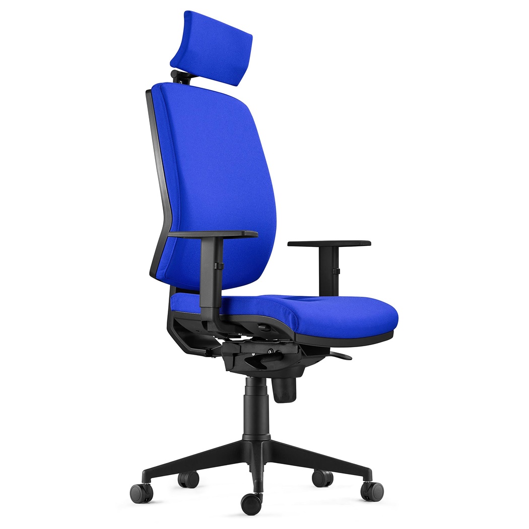 DEMO# Chaise Ergonomique OLIVER, en Tissu Bleu, Appui-tête, Utilisation 8 Heures, Rembourrage Epais