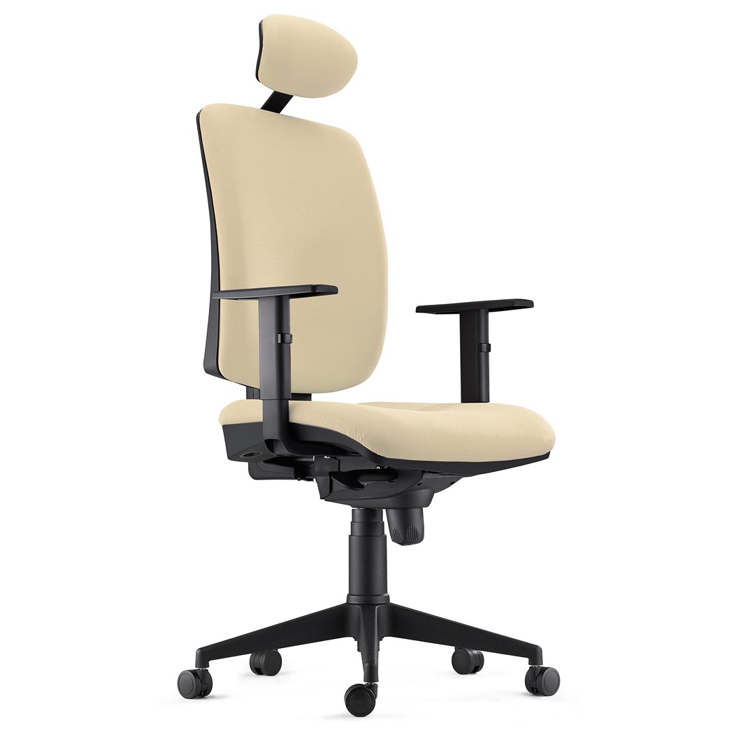 DEMO#Chaise ergonomique PIERO, Appui-tête et Accoudoirs Ajustables, en Tissu Crème