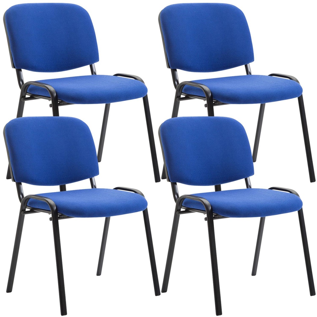 Lot de 4 Chaises Visiteur MOBY TISSU, Commode et Pratique, Prix Incroyable, Bleu et Piétement Noir