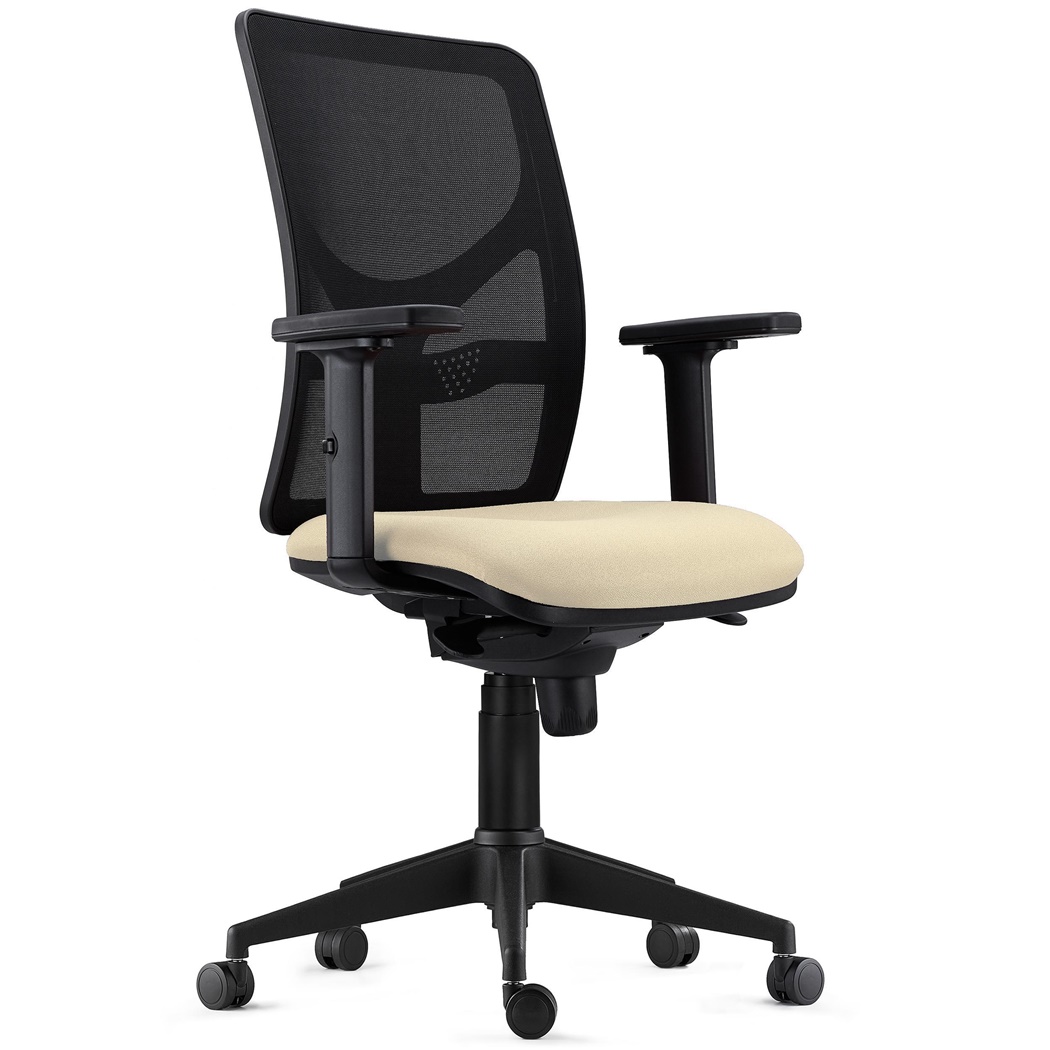 Chaise de bureau MILO PRO, Accoudoirs Ajustables, Support Lombaire, en Tissu, Crème