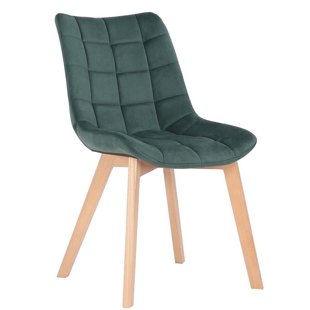 Chaise visiteur LOMY, Design Moderne, Piétement Bois de Hêtre, en Velours Vert