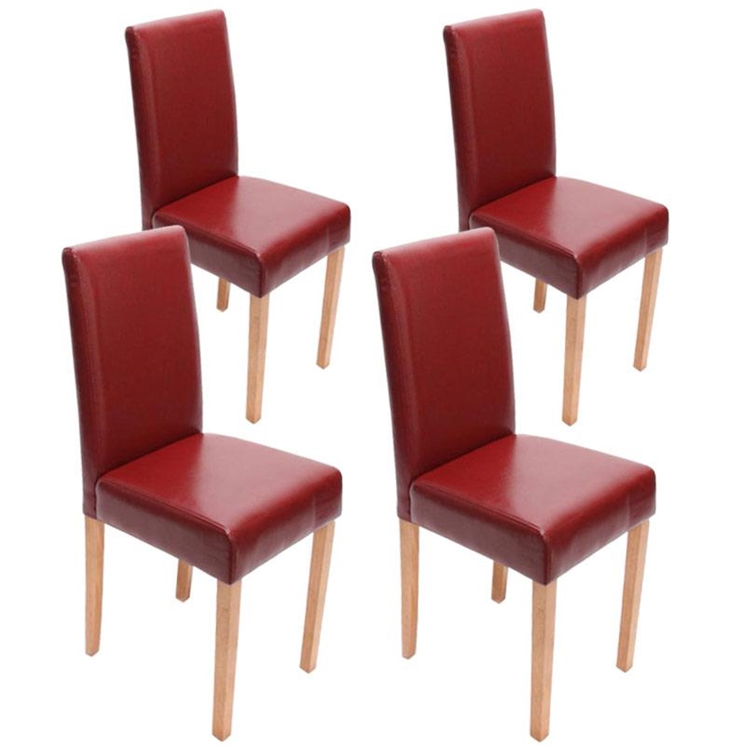 Lot de 4 Chaises de Salle à Manger LITAU CUIR AUTHENTIQUE, Rouge, Pieds Hêtre