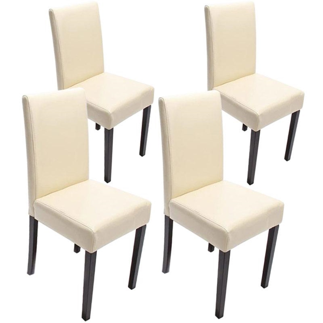 Lot de 4 Chaises de Salle à Manger LITAU CUIR AUTHENTIQUE, Crème, Pieds Noirs