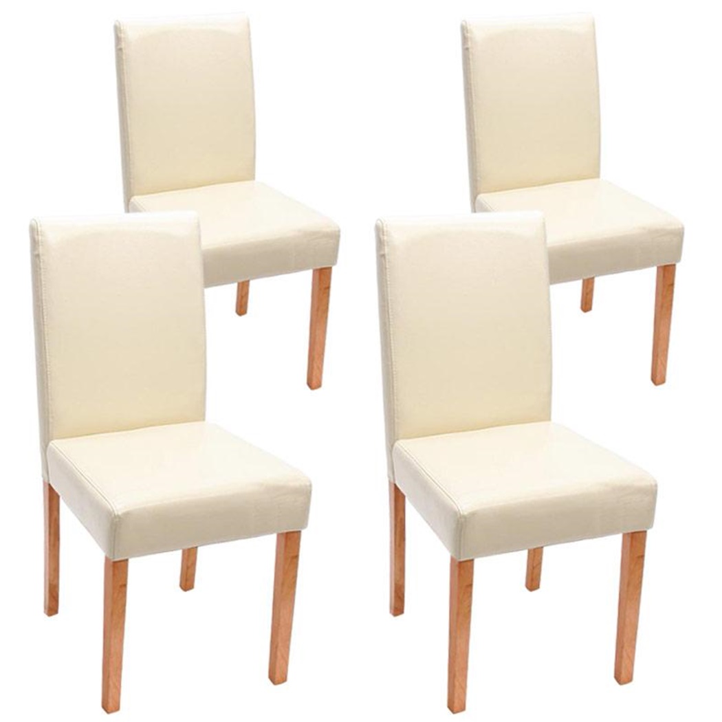 Lot de 4 Chaises de Salle à Manger LITAU CUIR AUTHENTIQUE, Crème, Pieds Hêtre