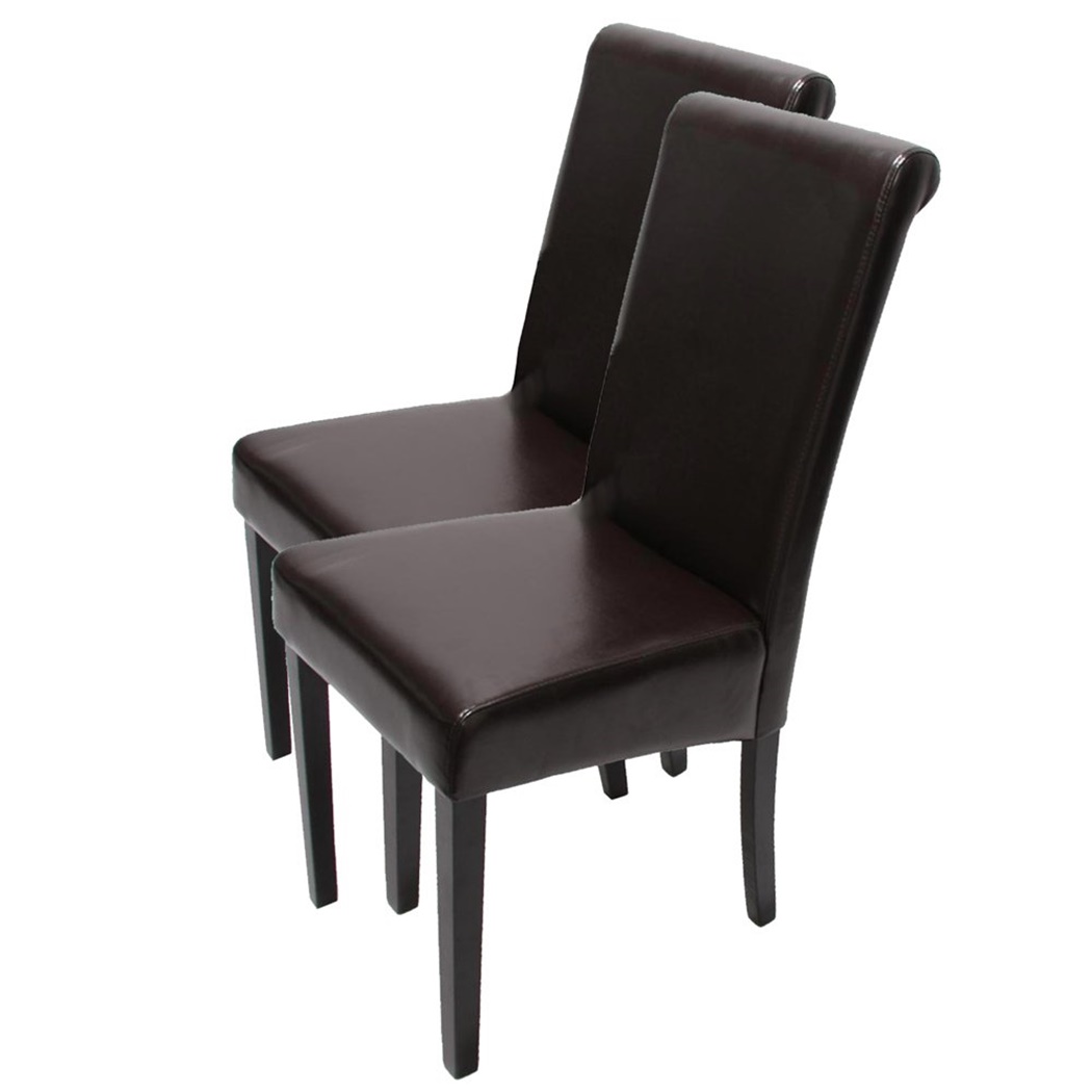 Lot de 2 Chaises de Salle à Manger NOVARA II, CUIR AUTHENTIQUE Marron, Pieds Noirs