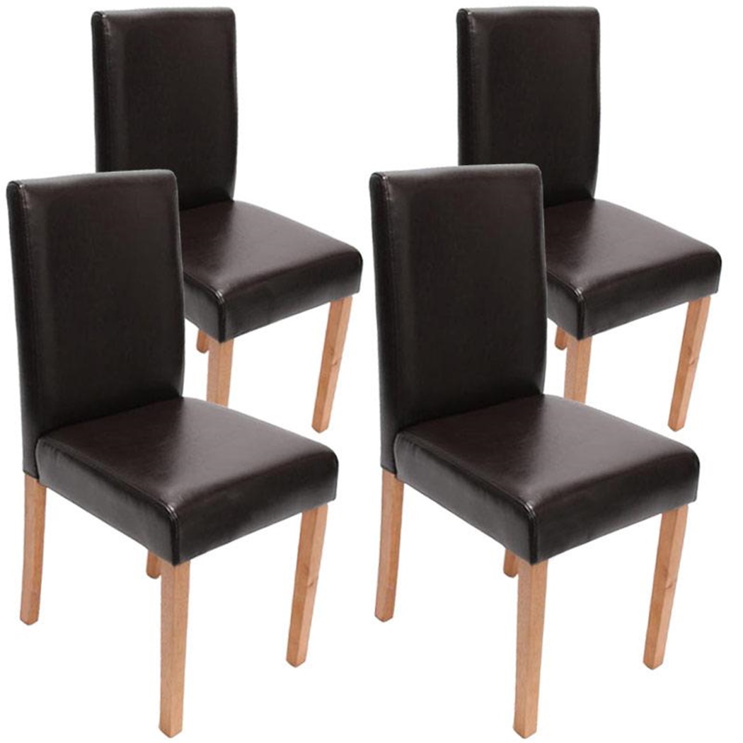 Lot de 4 Chaises de Salle à Manger LITAU, Joli Design, Cuir Noir, Pieds Hêtre