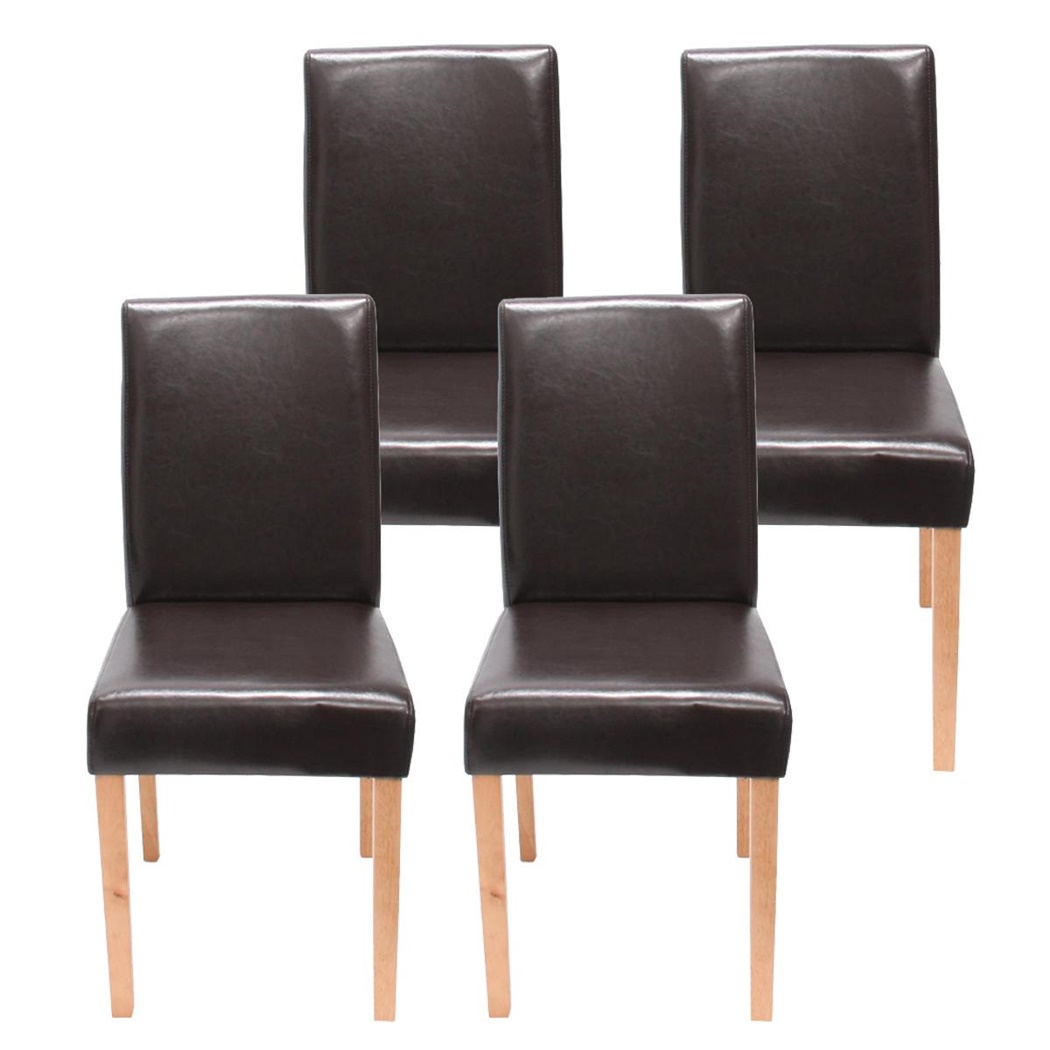 Lot de 4 Chaises de Salle à Manger LITAU, Joli Design, Cuir Marron, Pieds Hêtre