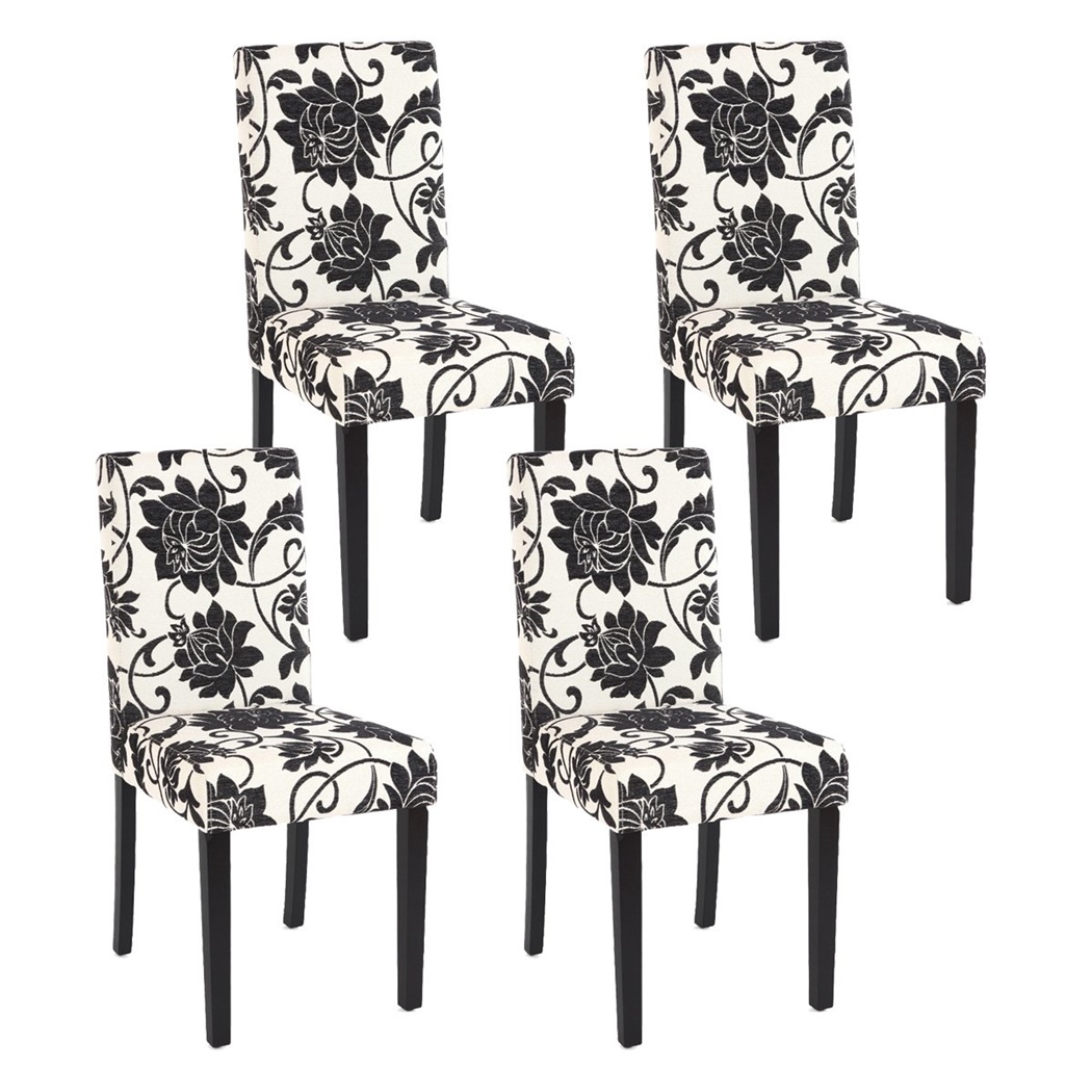 Lot de 4 Chaises de Salle à Manger DALI TISSU, Beau Design, Fleurs Noires, Pieds Noirs