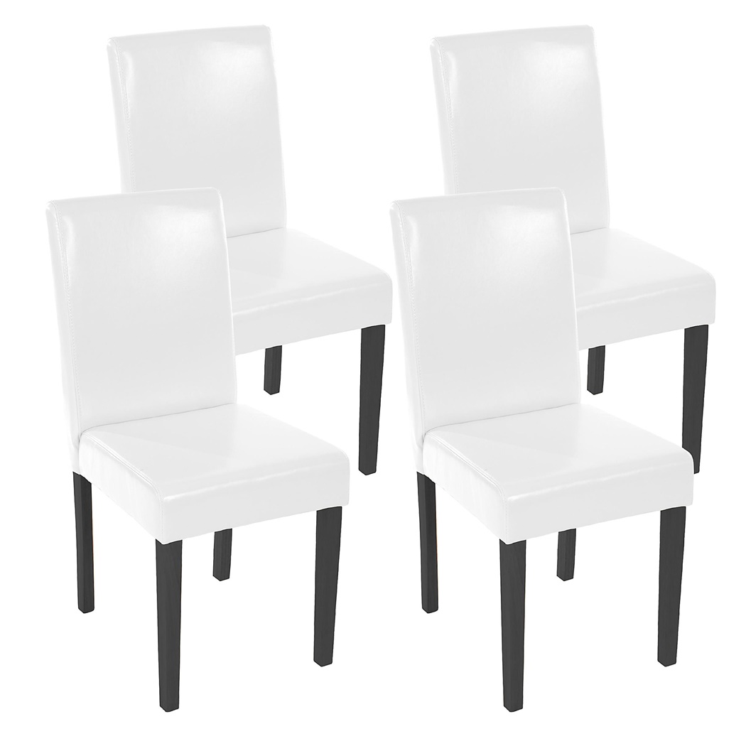 Lot de 4 Chaises de Salle à Manger LITAU CUIR AUTHENTIQUE, Blanches, Pieds Noirs