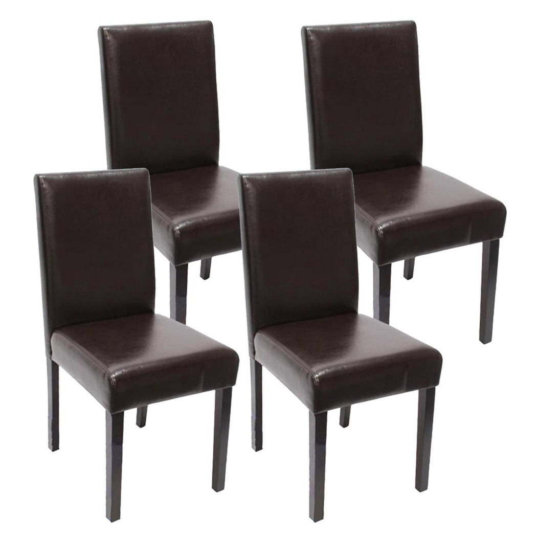 Lot de 4 Chaises de Salle à Manger LITAU CUIR AUTHENTIQUE, Noir, Pieds Noirs