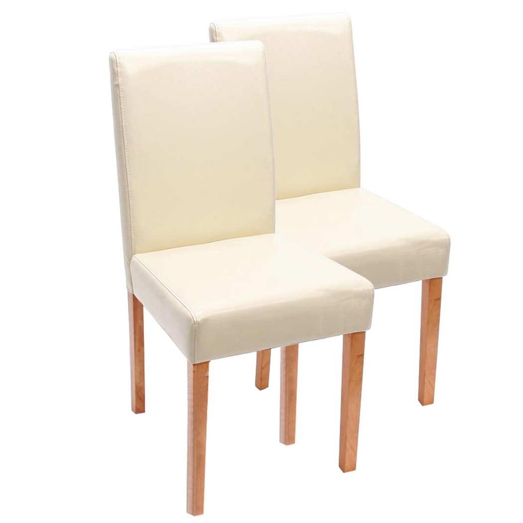 Lot de 2 Chaises de Salle à Manger LITAU CUIR AUTHENTIQUE, Joli Design, Crème, Pieds Hêtre