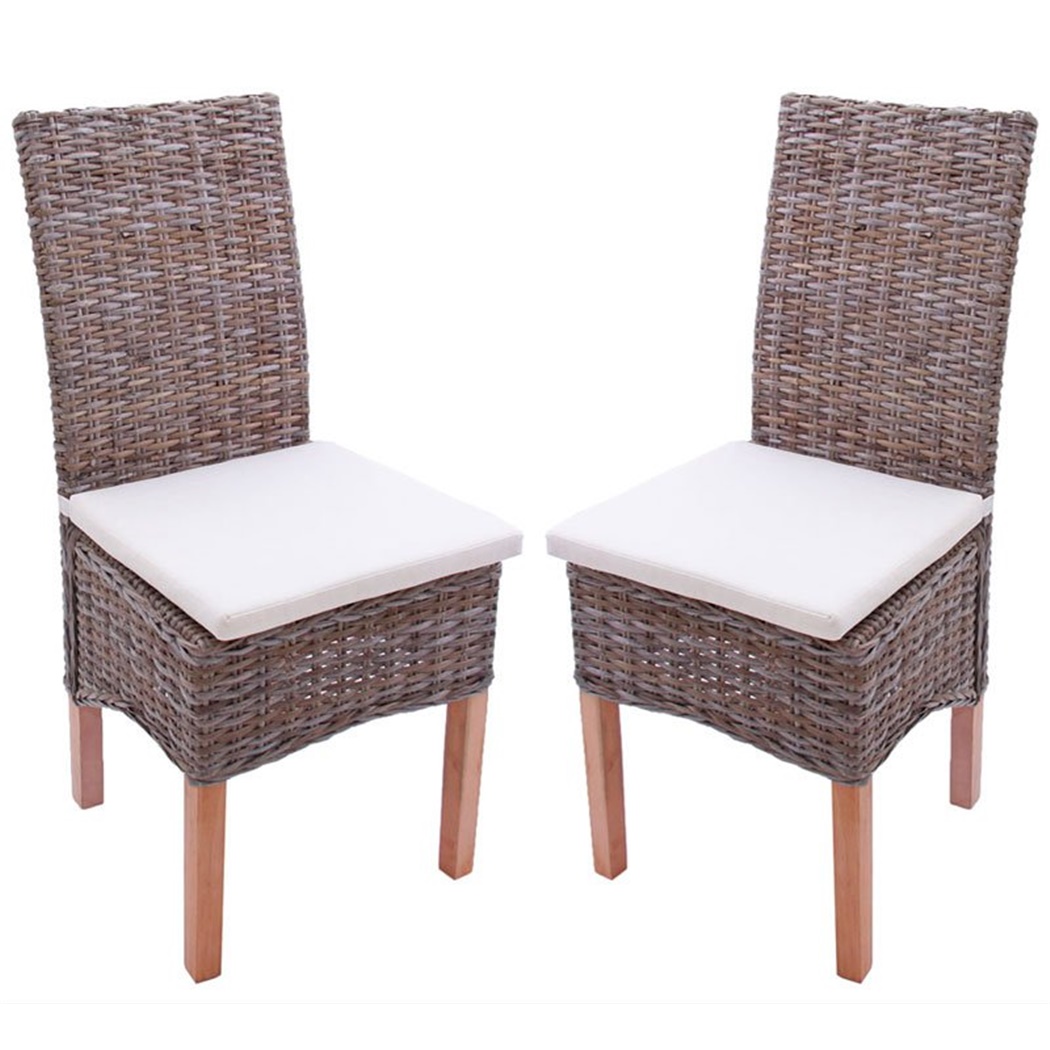 Lot de 2 Chaises de Salle à Manger ou de Jardin M44 en Bois et Rotin Couleur Naturel (Coussins Inclus)