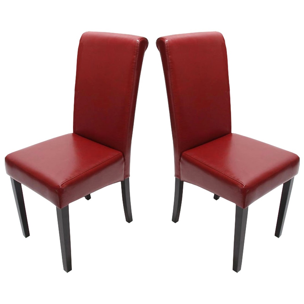 Lot de 2 Chaises de Salle à Manger NOVARA II CUIR AUTHENTIQUE Rouge, Pieds Noirs