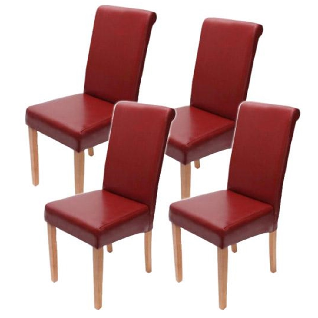 Lot de 4 Chaises de Salle à Manger NOVARA II CUIR AUTHENTIQUE rouge, Pieds Couleur Hêtre