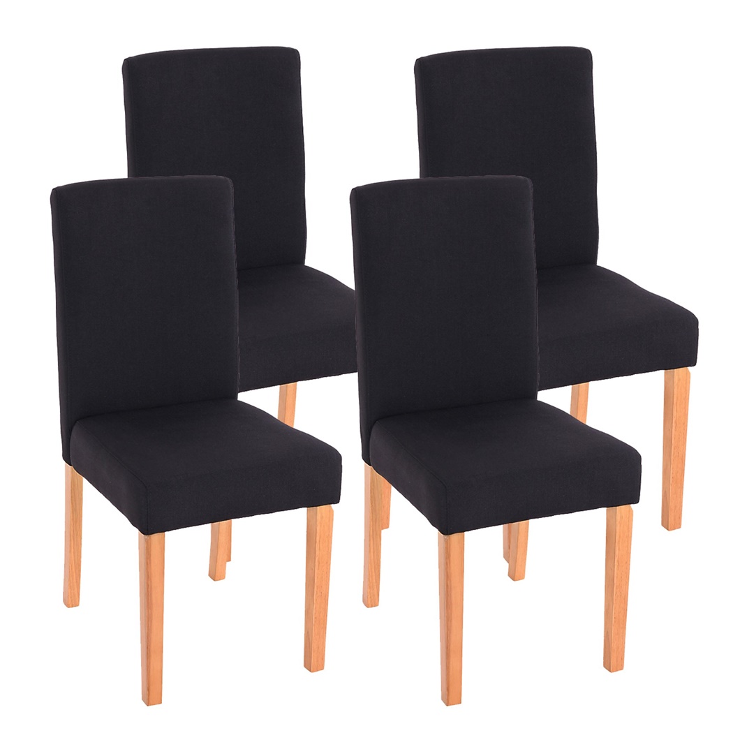 Lot de 4 Chaises de Salle à Manger LITAU TISSU, Joli Design, Noir, Pieds Hêtre