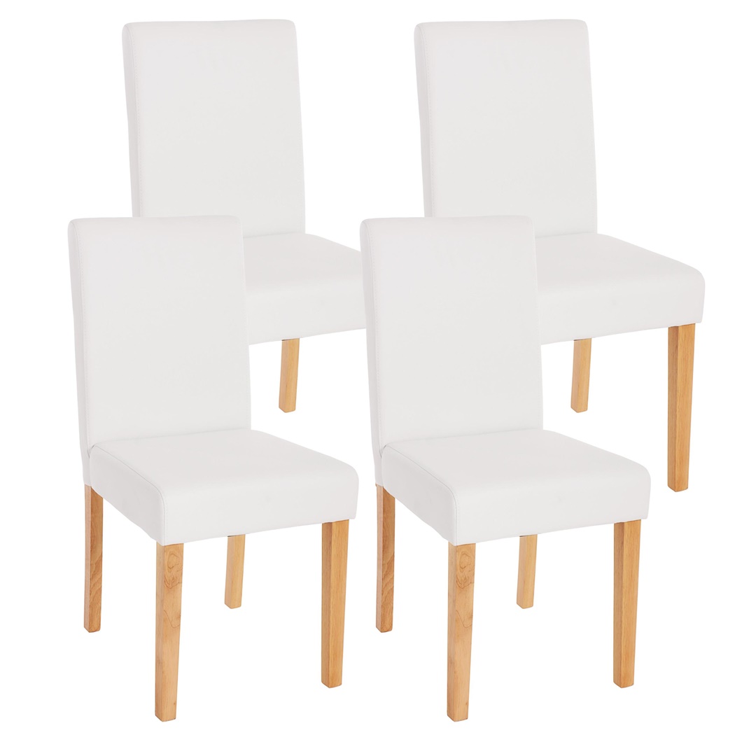 Lot de 4 Chaises de Salle à Manger LITAU, Cuir Mat Blanc et Pieds Couleur Hêtre