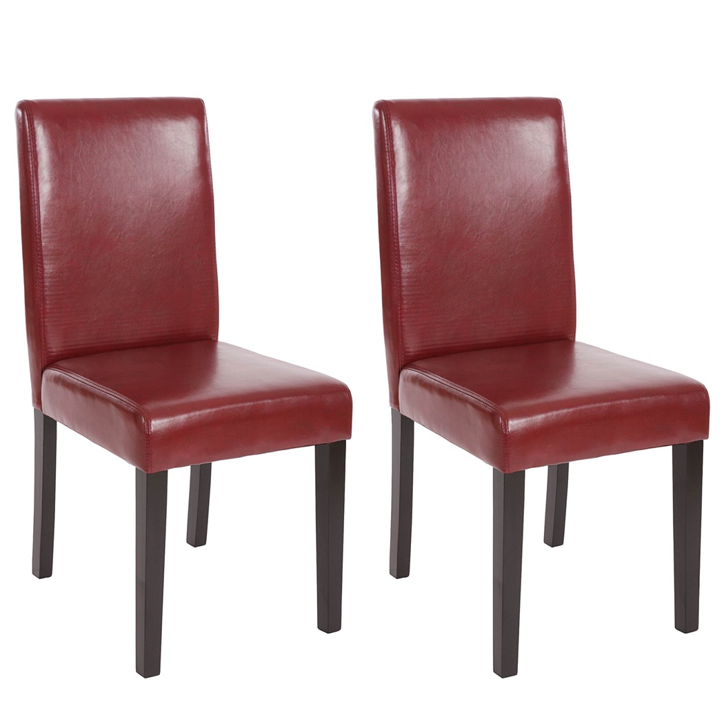 Lot de 2 Chaises de Salle à Manger LITAU, Joli Design, Cuir Rouge et Pieds Noirs