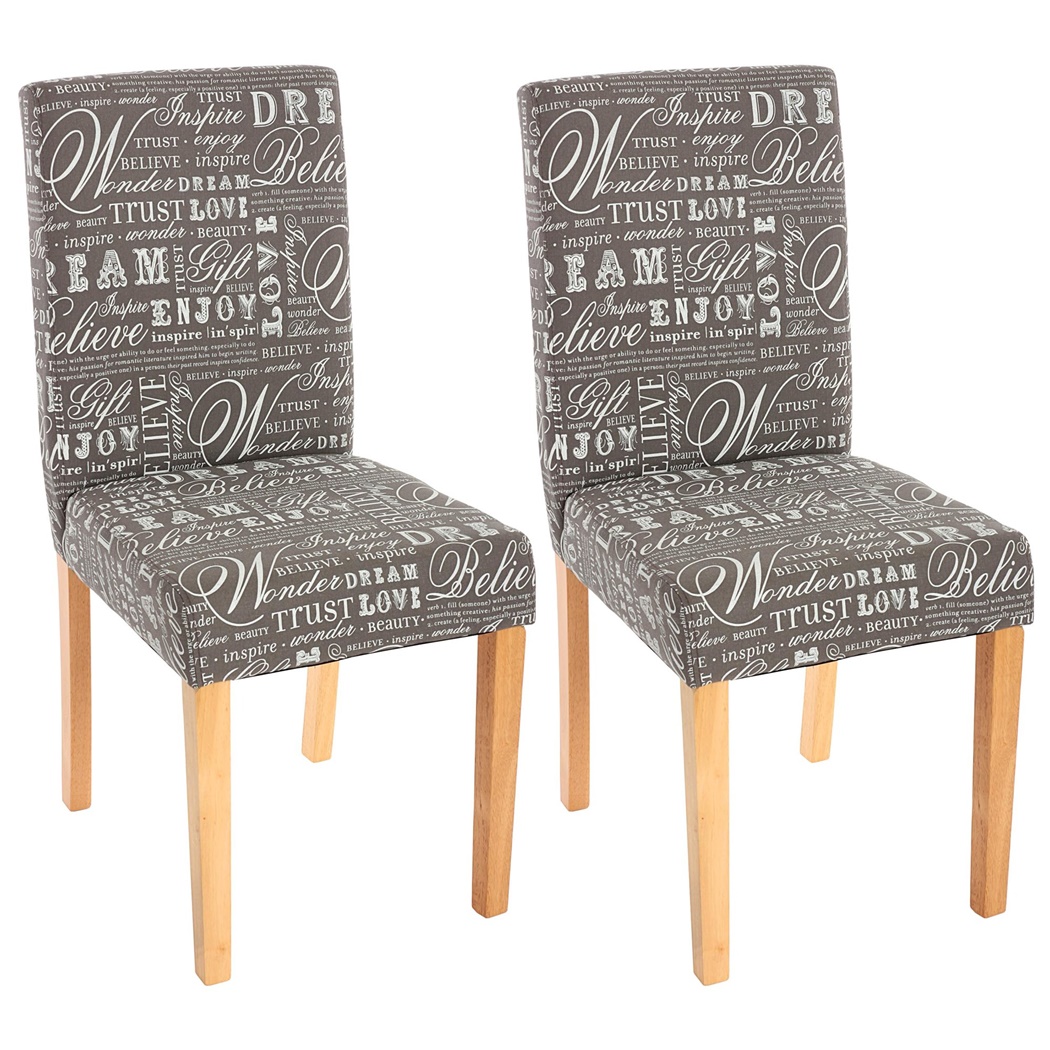 Lot de 2 Chaises de Salle à Manger DALI TISSU, Beau Design, Gris avec Motifs, Pieds Hêtre