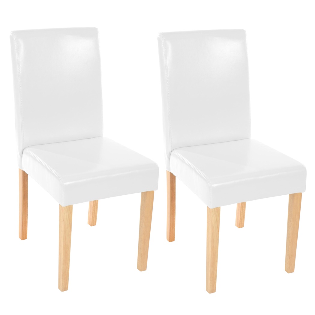 Lot de 2 Chaises de Salle à Manger LITAU CUIR AUTHENTIQUE, Blanc, Pieds Hêtre