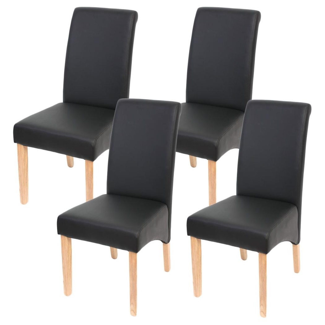 Lot de 4 Chaises de Salle à Manger TURIN, Qualité et Style, en Cuir Noir, Pieds Hêtre