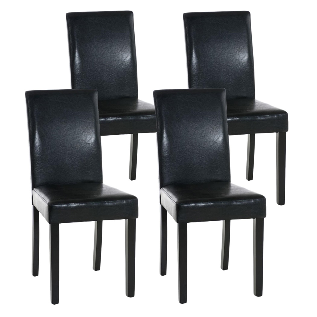 Lot de 4 Chaises de Salle à Manger CAPRI, Joli Design, Cuir Noir et Pieds Noirs