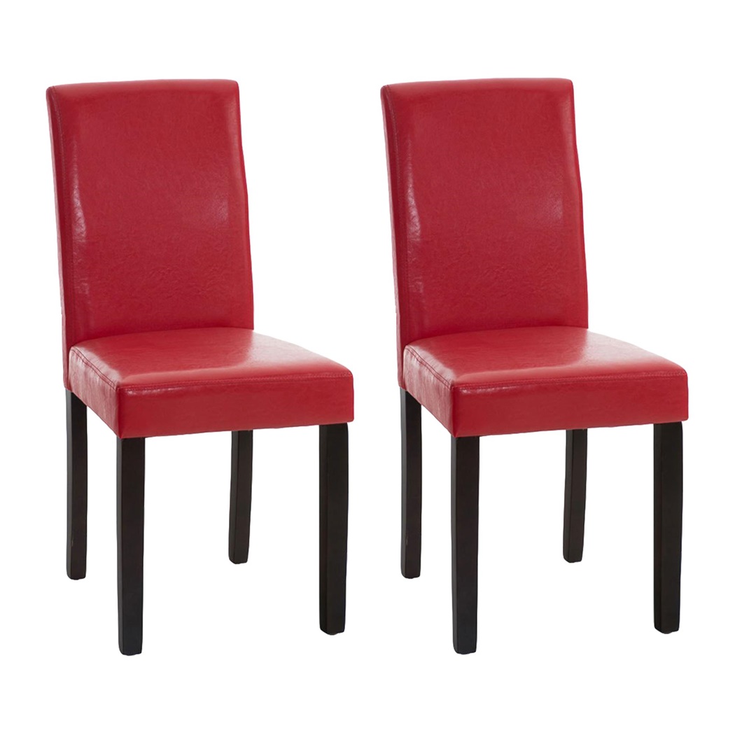 Lot de 2 Chaises de Salle à Manger CAPRI, Joli Design, Cuir Rouge et Pieds Noirs