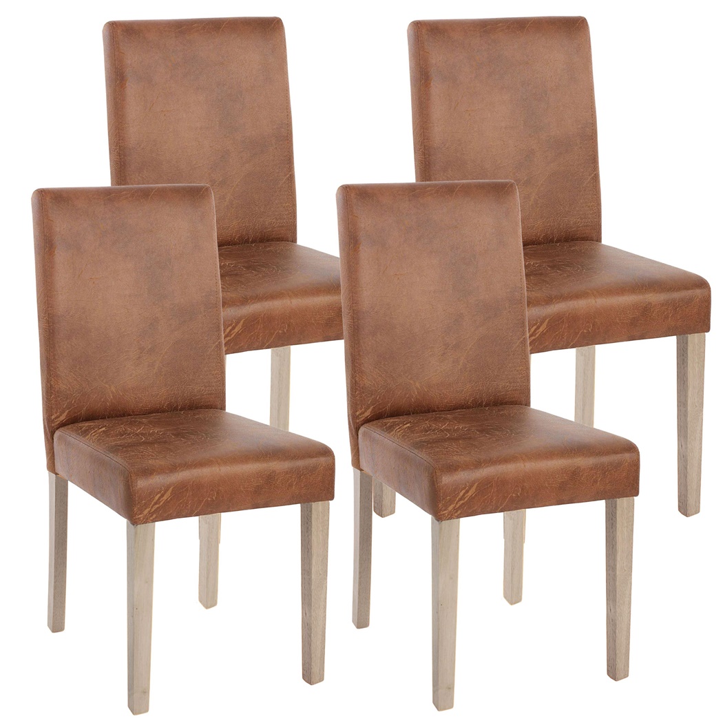 Lot de 4 Chaises de Salle à Manger LITAU, Cuir Tané Marron et Pieds Bois Narurel