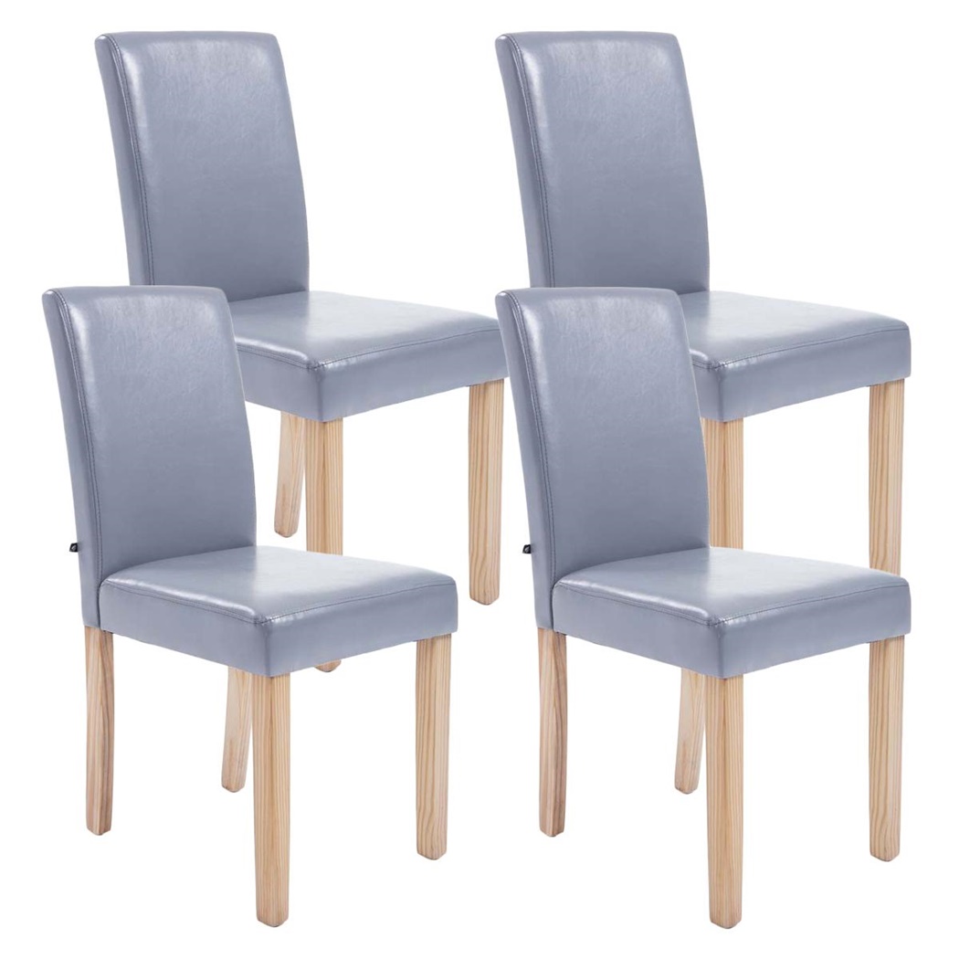 Lot de 4 Chaises de Salle à Manger CAPRI, Cuir Gris et Pieds Bois Hêtre