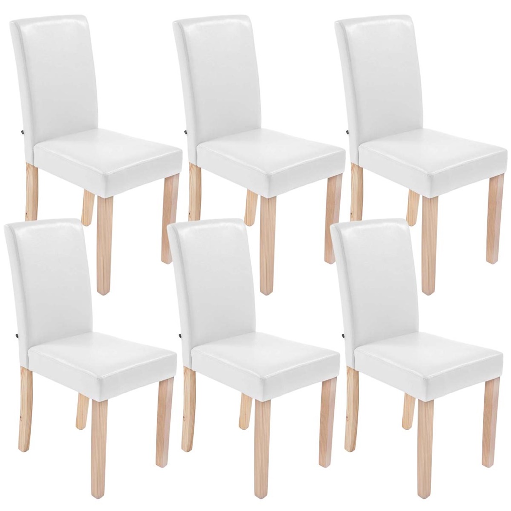 Lot de 6 Chaises de Salle à Manger CAPRI, Cuir Blanc, Pieds Bois Hêtre