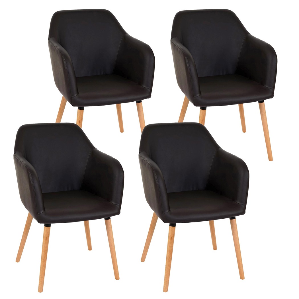 Lot de 4 Chaises de Salle à Manger TULIO, en Cuir Marron, Pieds Hêtre