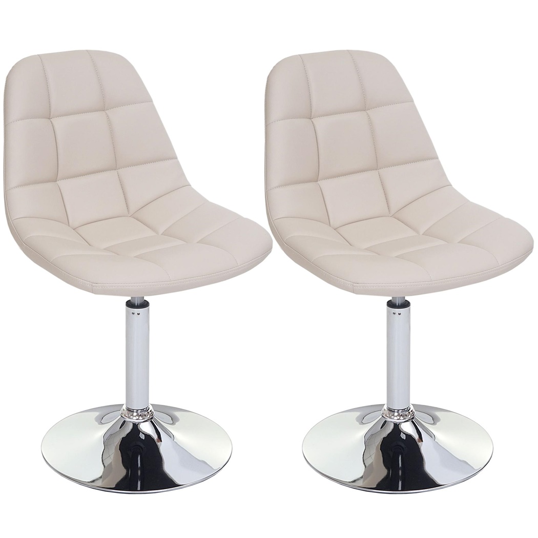 Lot de 2 Chaises de Salle à Manger TOM, Pivotantes, en Cuir, Crème, Piétement Acier Chromé