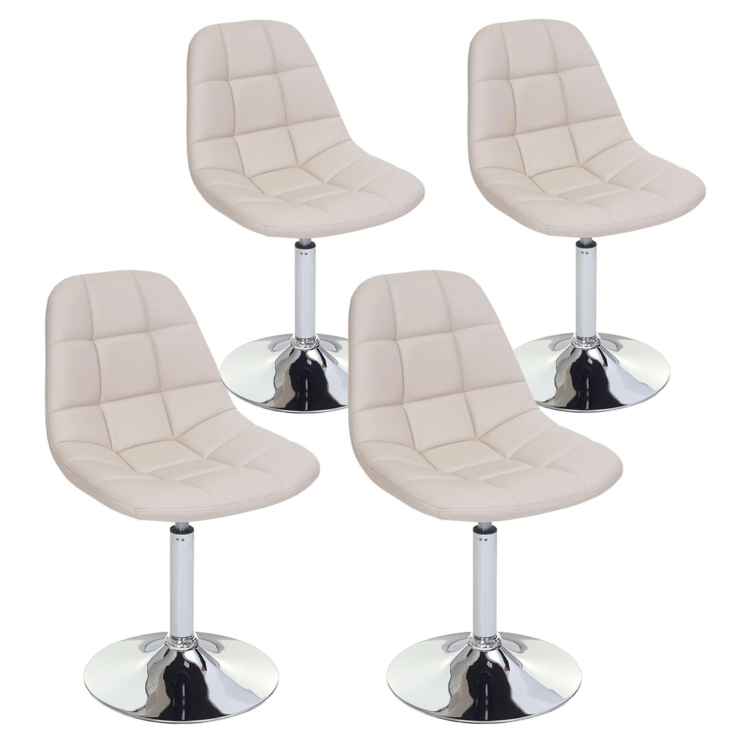 Lot de 4 Chaises de Salle à Manger TOM, Pivotantes, en Cuir, Crème, Piétement Acier Chromé 