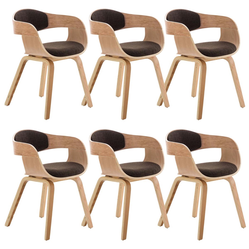 Lot de 6 Chaises de salle à manger BOLONIA TISSU, Style Scandinave, Bois Couleur Hêtre, Marron