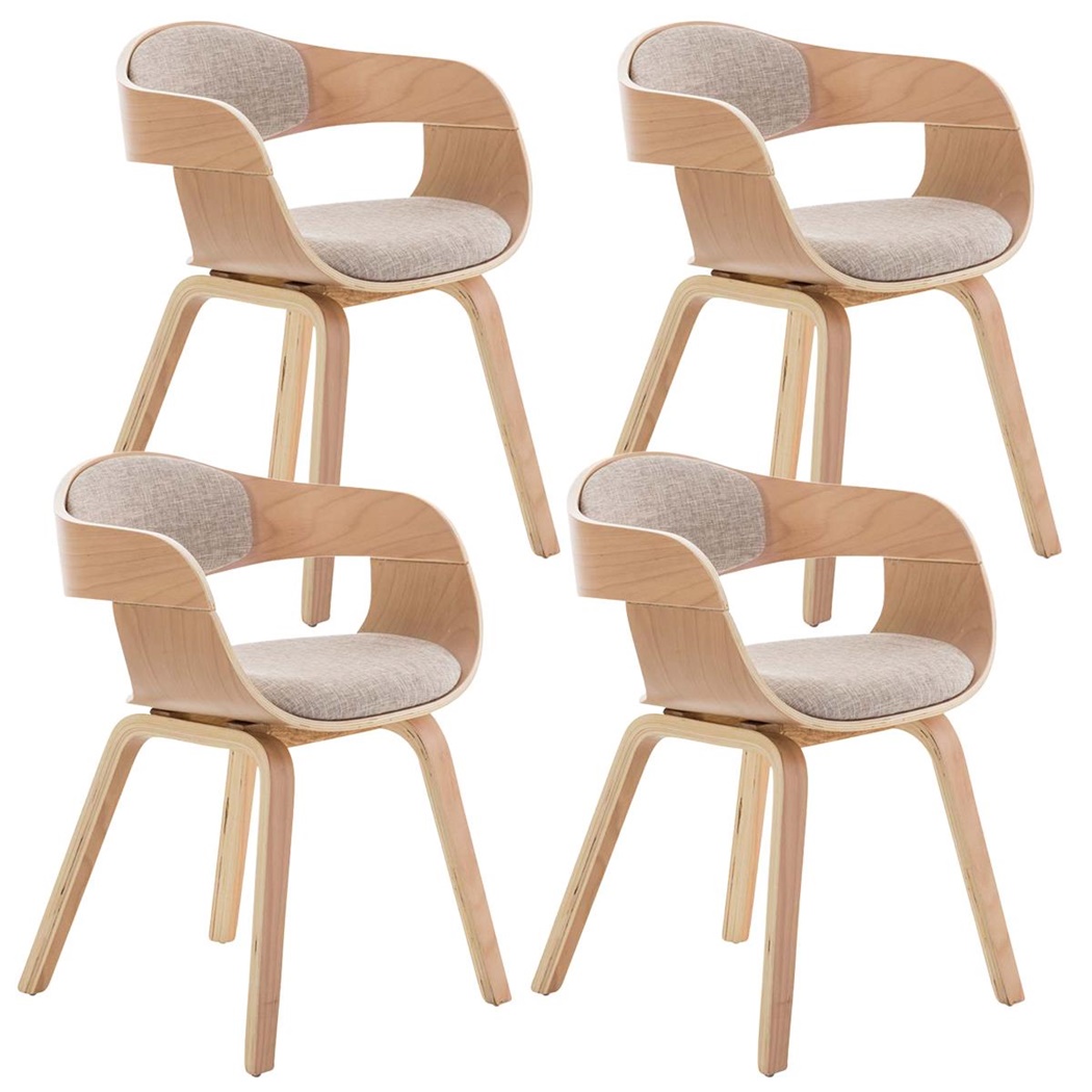 Lot de 4 Chaises de salle à manger BOLONIA TISSU, Style Scandinave, Bois Couleur Hêtre, Crème