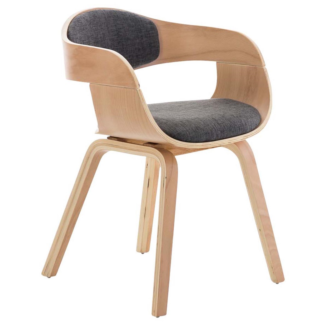 Chaise de salle à manger BOLONIA TISSU, Style Scandinave, Bois Couleur Hêtre, Gris Clair