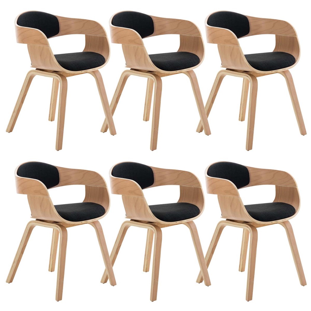 Lot de 6 Chaises de salle à manger BOLONIA TISSU, Style Scandinave, Bois Couleur Hêtre, Noir