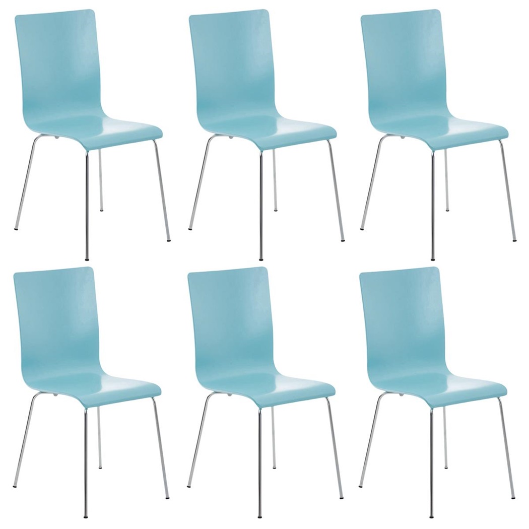 Lot de 6 Chaises de Salle à Manger LODI, Contemporaine, en Bois, Bleu Clair, Pieds en Métal